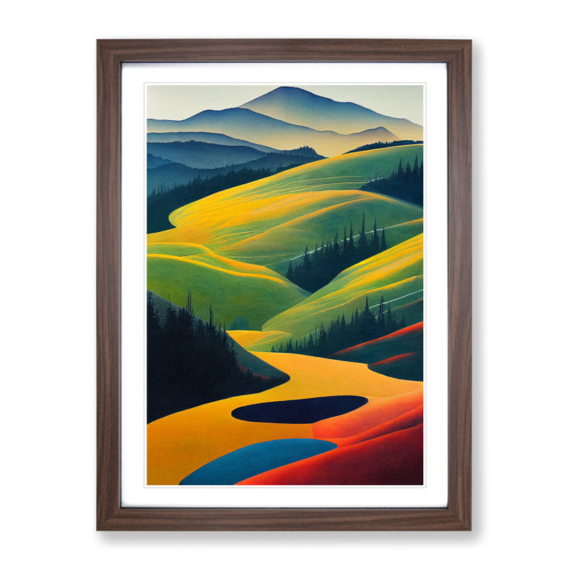 Pretty Meadow Landscape - Single Picture Frame Print, 46cm H x 34cm W x 2cm D, Walnut Framed