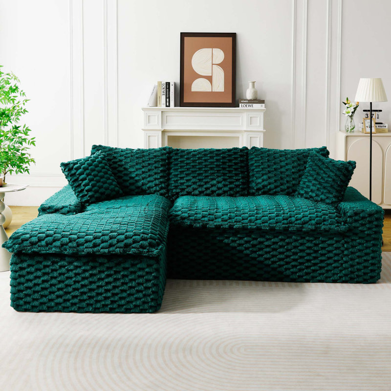 Canapé Turvet Velvet, Polyester vert, Orienté à gauche (vu de face)
