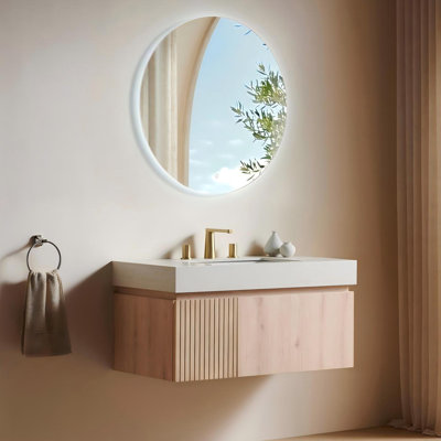Adwin 36" Floating Wall-Mounted Bathroom Vanity (4 Finishes) – Pre-Assembled Plywood Cabinet With Roma Travertine Sintered Stone Top & Undermount Ceramic Sink