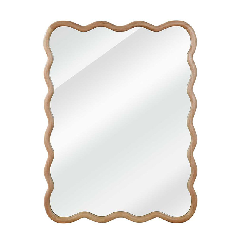 Rectangle Solid Wood Wavy Mirror, Natural Wood