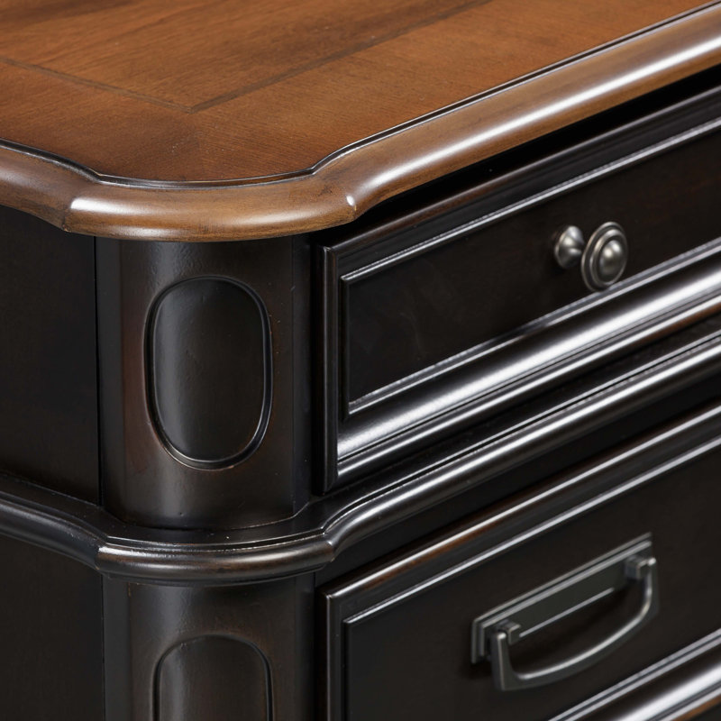 L-Shaped Executive Desk, Cherry/Black
