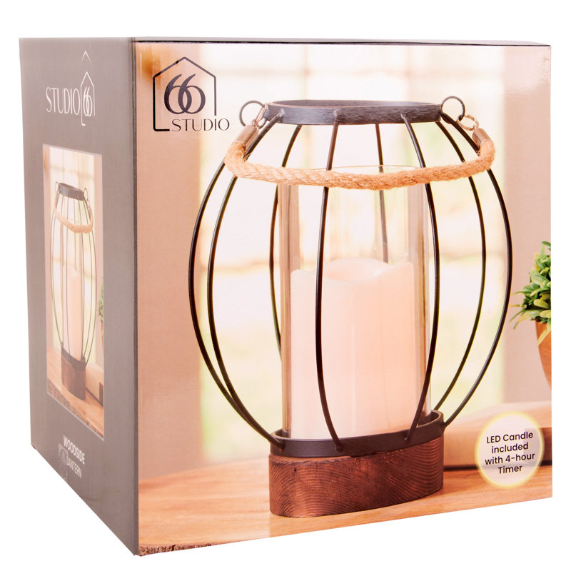 8.66'' H Wood Tabletop Lantern with Candle Included