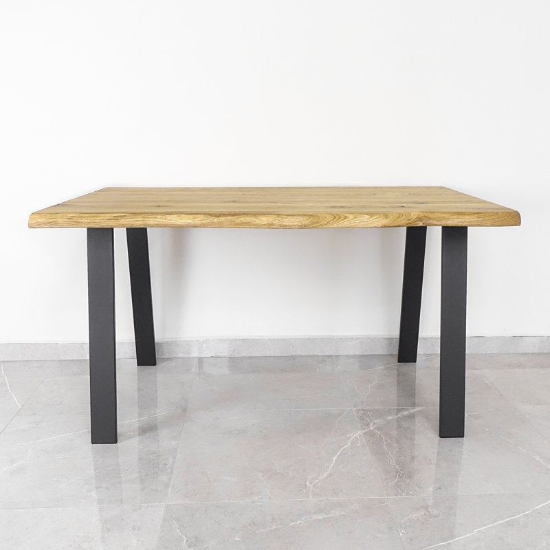 Barkeyville Oak Solid Wood Top Metal Base Dining Table, Brown Wood, 75cm H x 200cm L x 90cm W