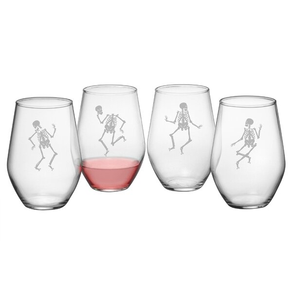 Dancing Skeletons 21 oz. Stemless Wine Glasses (Set of 4) 
