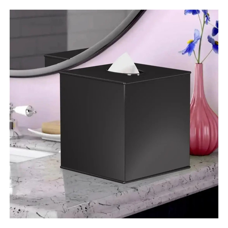 Couvercle de boîte à mouchoirs en acier inoxydable moderne noir nickelé - Support inférieur ouvert antirouille pour meuble-lavabo, comptoir de cuisine et bureau - Convient aux boîtes rectangulaires standard