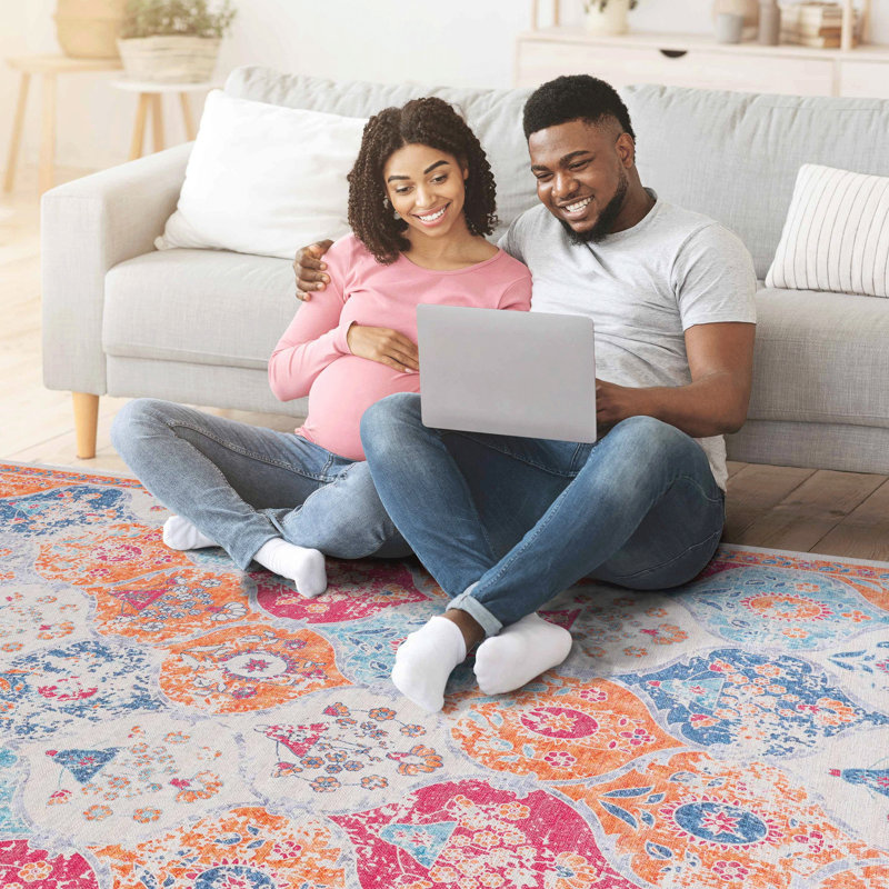 4x6 Area Rug In Cream, Non-slip, Machine Washable, Stain , For Bedroom, Living Room, Kitchen, Dining Room Rug, Low-pile, Pet