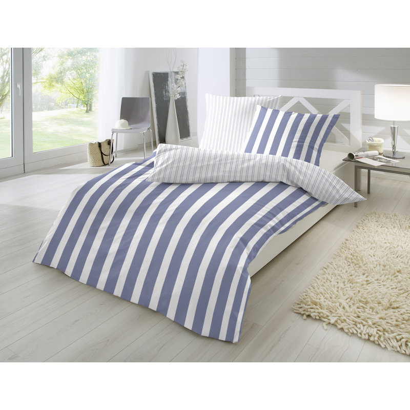 Perkal Bettwäsche 100% Baumwolle, White/Blue, 220 x 240 cm - 2 Pillowcases (80 x 80 cm)