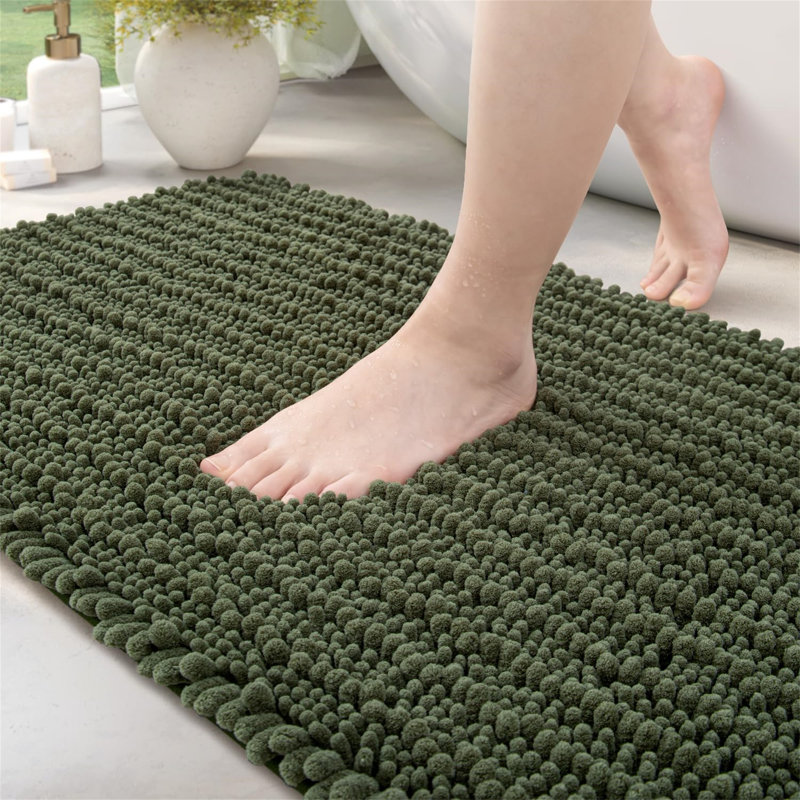 Ridhawn Chenille Non-Slip Bath Mat, Green