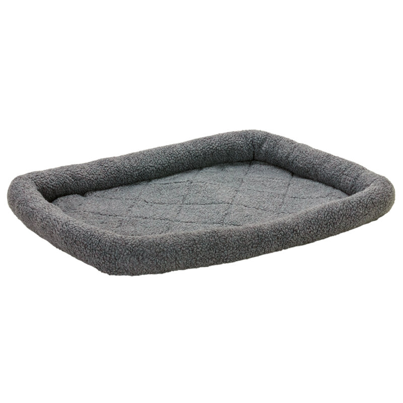 Faux Lambswool Crate Bolster Pet Bed, Medium (21" W x 30" D x 2.50" H), Gray