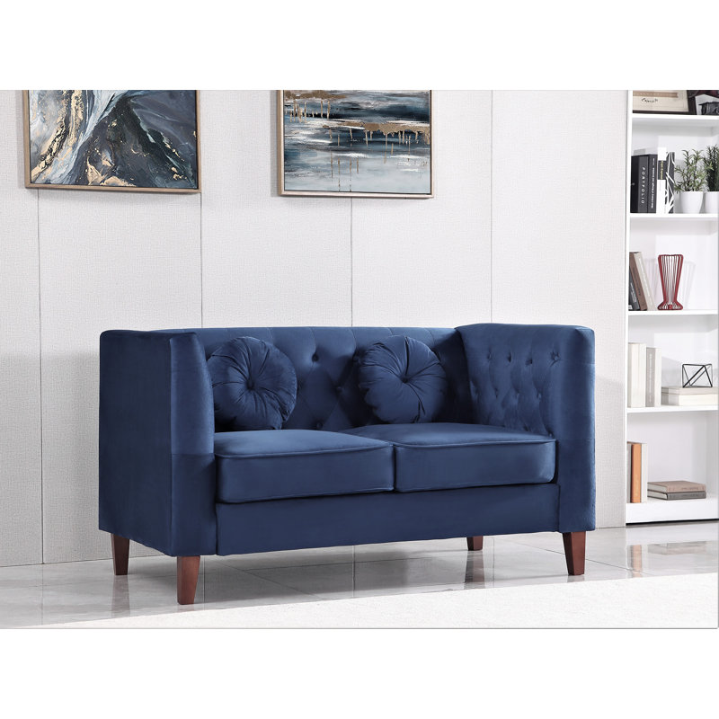 Doraine 59'' Velvet Loveseat, Dark Blue Velvet