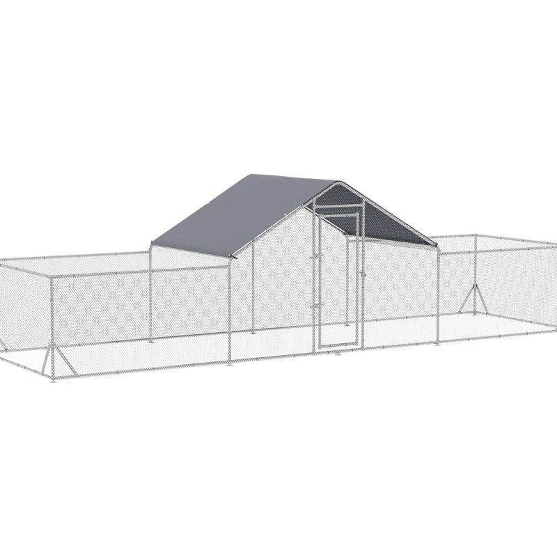 Poulailler en métal avec housse imperméable et spacieuse, 23 pi x 6,6 pi, poulailler 6,4 pi, imperméable, pour poulets, lapins,