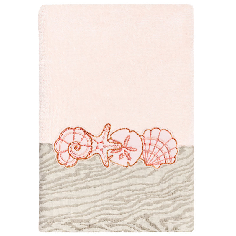SHELL ROW 2PC Embellished Hand Towel Set 100% Turkish Cotton Hand Towel, Blush