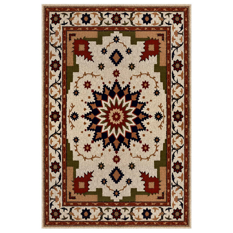Madeline Collection Digital Print Cotton-Polyester Brown Beige Moroccan Rug, Runner 4' x 13'2"