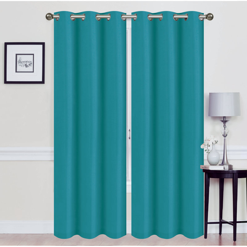 Solid Blackout Thermal Grommet Curtain Panel Set, Teal, 38" W x 84" L