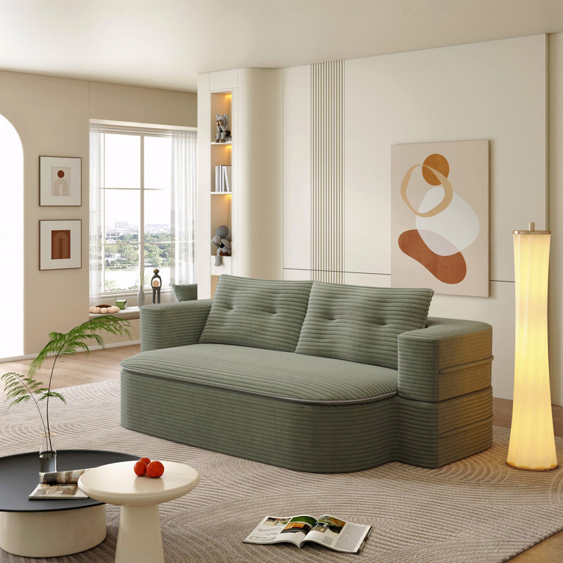 Canapé 78,7 po moderne 2-en-1 pliable avec couverture fonctionnelle et 2 coussins moelleux, canapé en velours côtelé moelleux confortable, canapé-lit convertible, canapé à siège profond