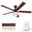 Ventilateurs de plafond de 52 pouces avec lumières, chaîne de traction et télécommande, pales réversibles en noyer / chêne, pour la chambre à coucher et le salon