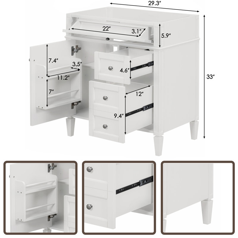 29'' Single Bathroom Vanity Base Only, White