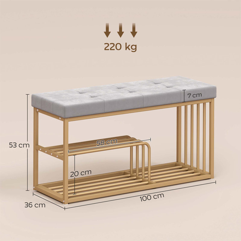 8 Pair Shoe Storage Bench, Gray/Gold