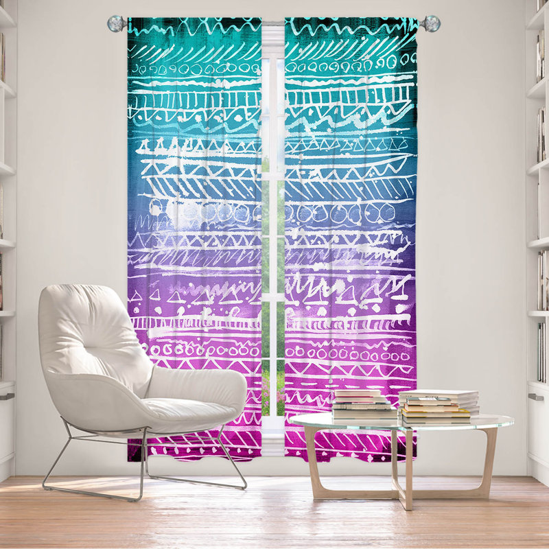Lined Window Curtains 2-panel Set for Window Size Organic Saturation Pastel Ombre Aztec, L 20 po x L 52 po
