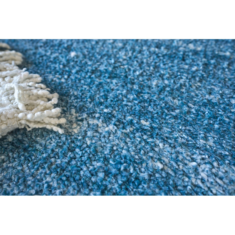 Rectangle Plush Solid Color Hand-Knotted Wool Area Rug in Light Blue, Rectangle 8' x 10'