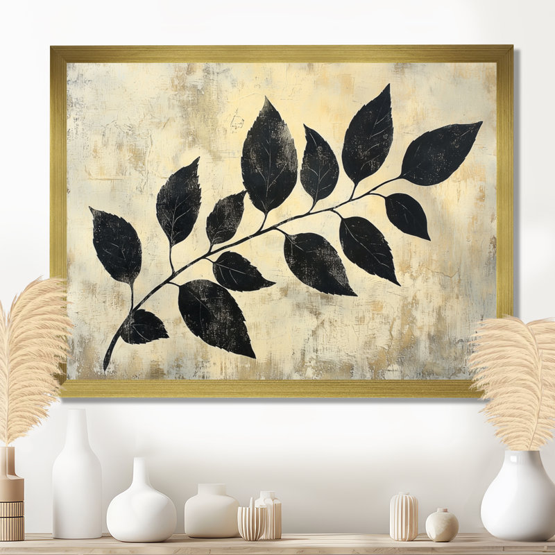 Ihna Black Leaves Shadow Silhouette V - Art mural feuilles, H 12 po x l 20 po, Reproduction encadrée d'une seule photo, Gold