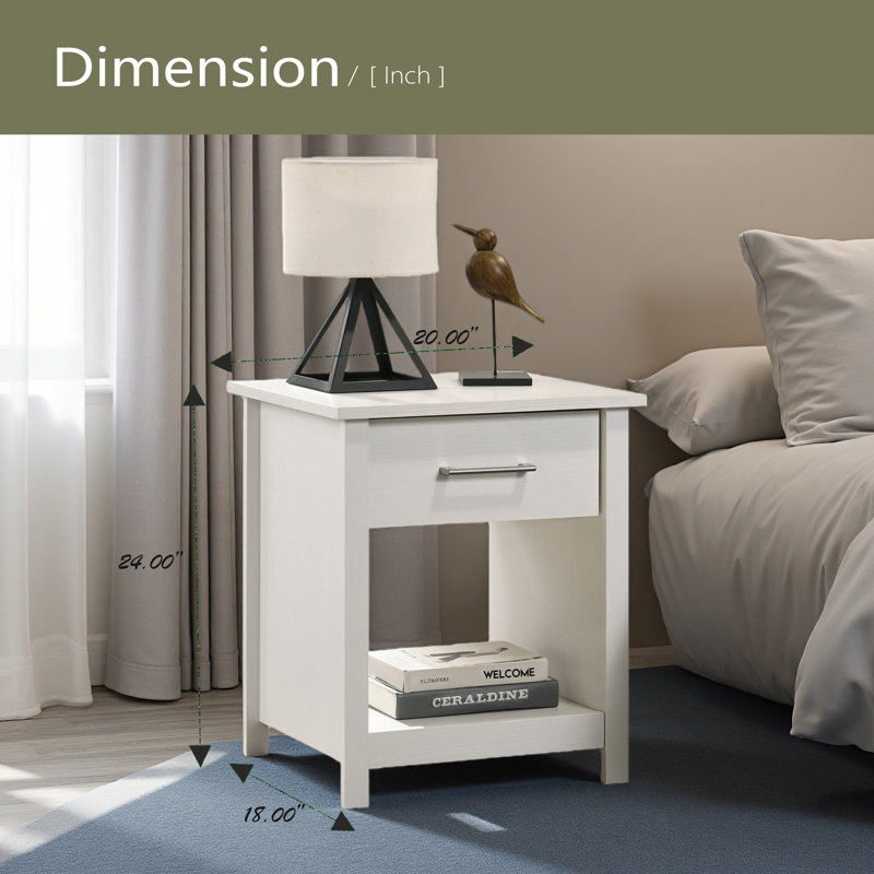 20"W 1-Drawer Nightstand Bedside Table, White