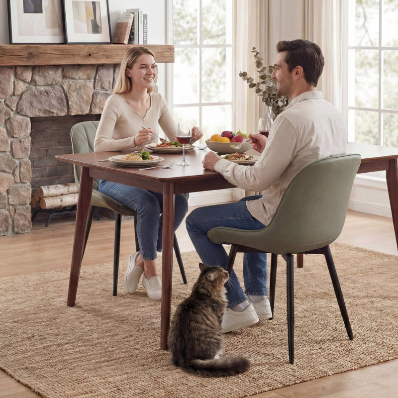Chardee Upholstered Dining Chairs Faux Leather Waterproof Side Chair with Metal Frame, Olive Green
