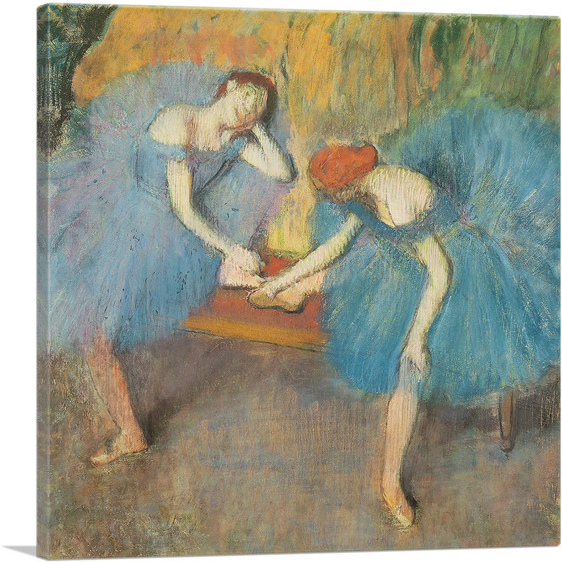 «Two Dancers At Rest In Blue 1898» par Edgar Degas - peinture sur toile tendue, H 12 po x l 12 po x P 0,75 po