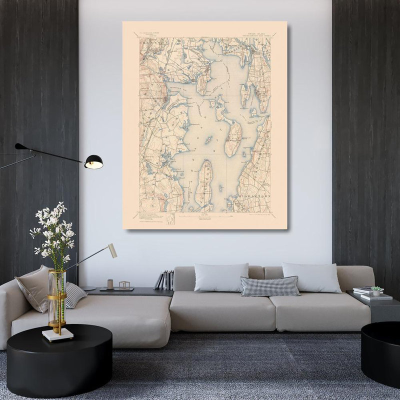 «Red Barrel Studio® USGS Gallery», art sur toile tendue: Narragansett Rhode Island Quad, USGS, H 44 po x l 36 po