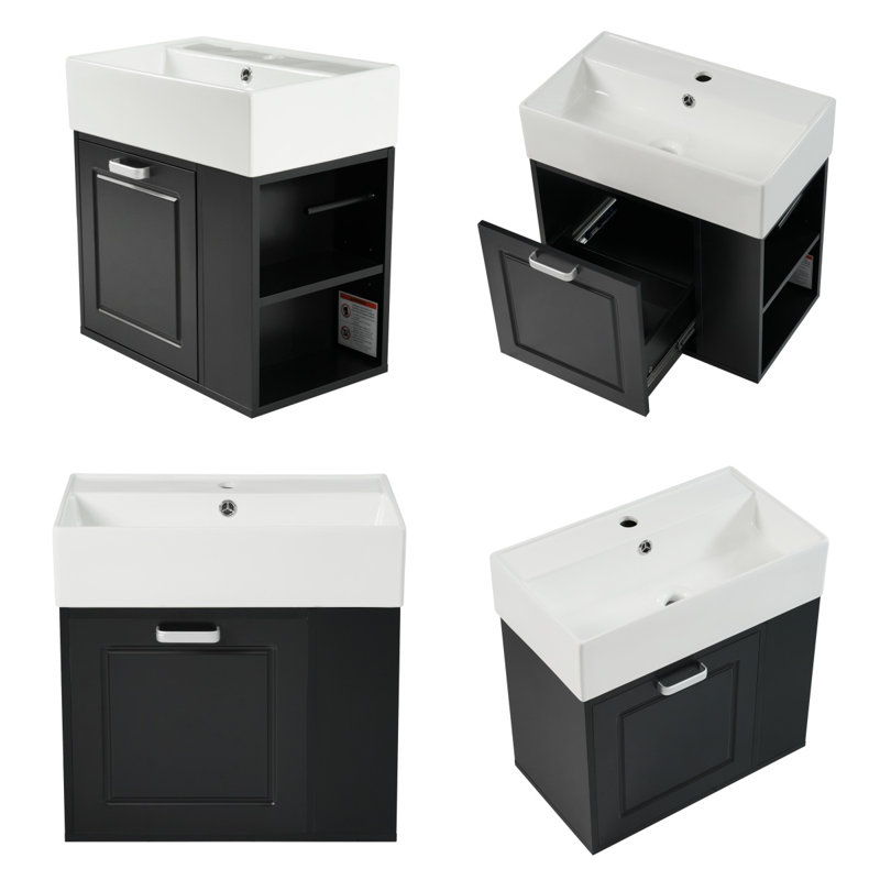 Meuble-lavabo mural 21,8 po avec lavabo intégré, Noir