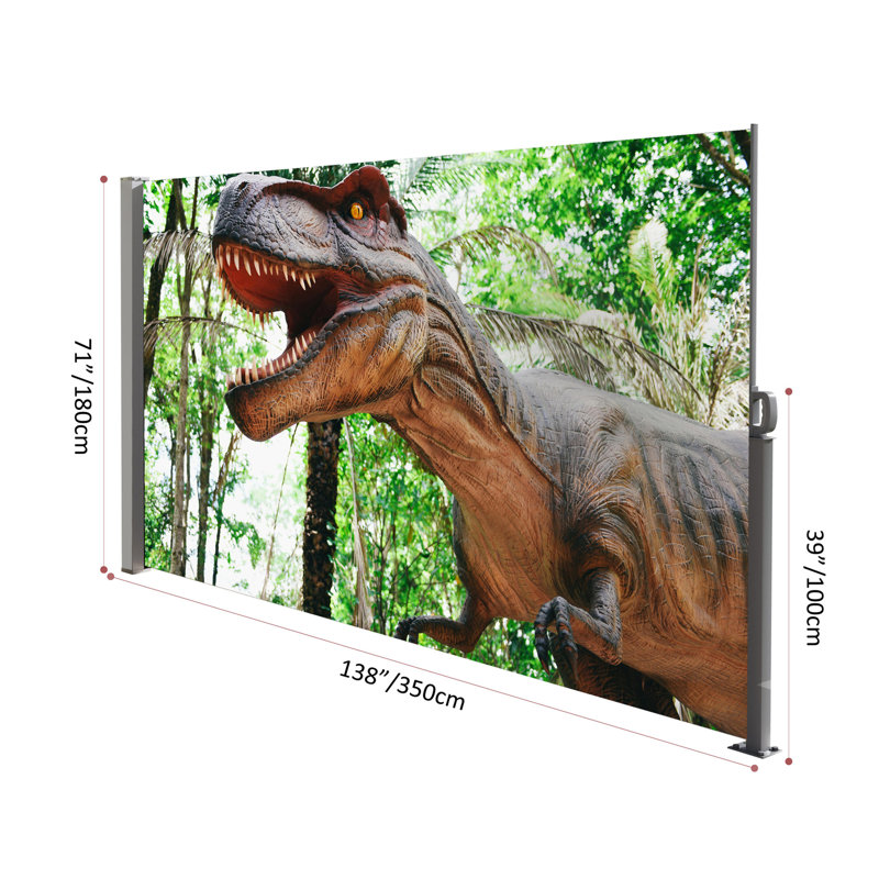 71"x138" Retractable Side Awning Screen, Semi-transparent with UV printing,UPF50+, Ideal for blocking dust,sunshine and wind, Creating private space for garden,balcony and swimming pool.