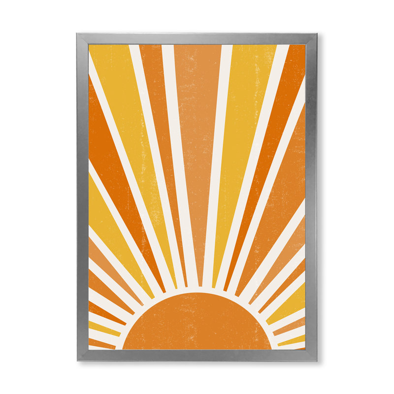 «Minimalist Bright Shining Orange Sun Rays II», impression sur toile, Toile encadrée argentée, H 32 po x l 16 po x P 1,5 po
