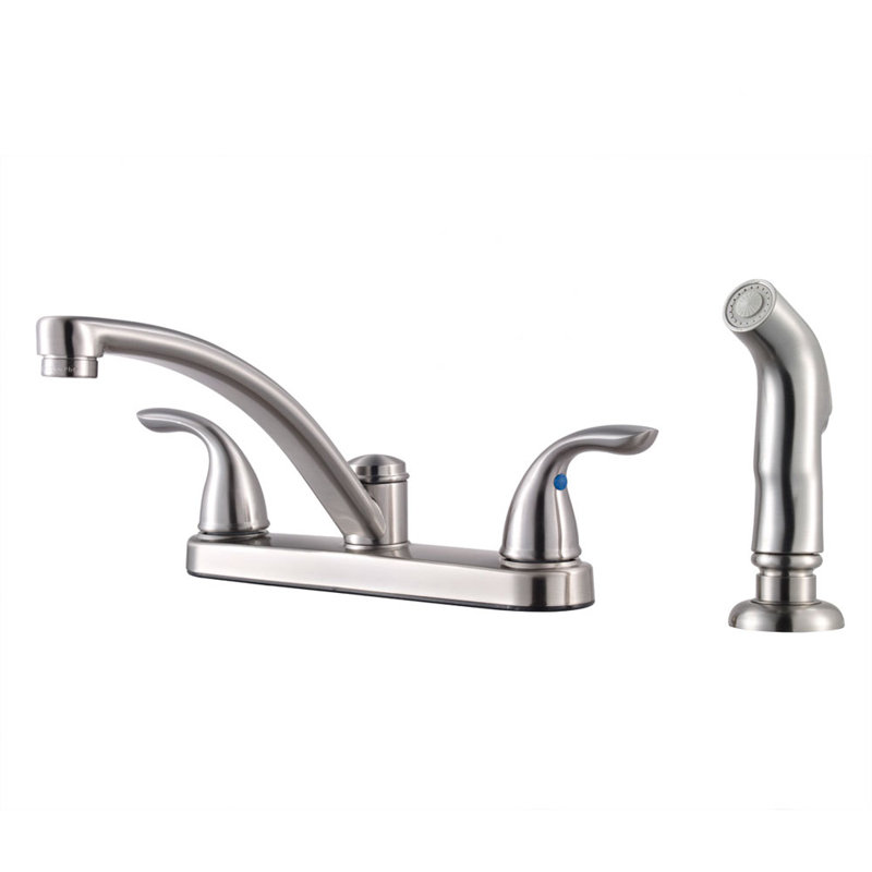 Double Handle Kitchen Faucet with Side Spray, Stainless Steel