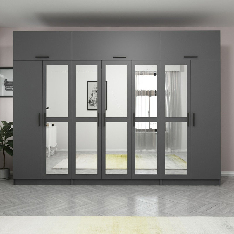 Elina Manufactured Wood Wardrobe, 235cm H x 315cm W x 52cm D, Black