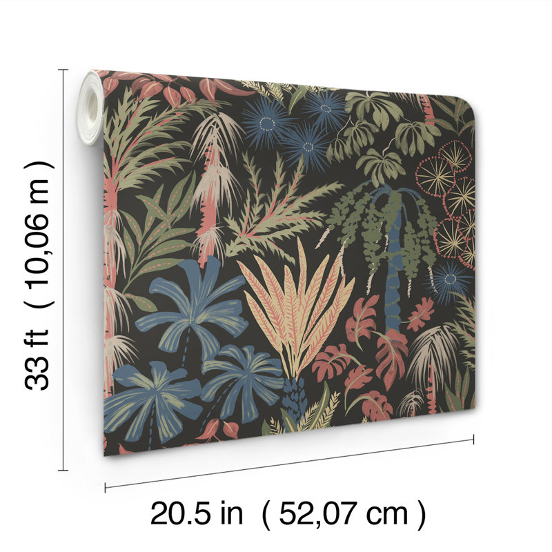 Star Flower Floral Trail Wallpaper, Black