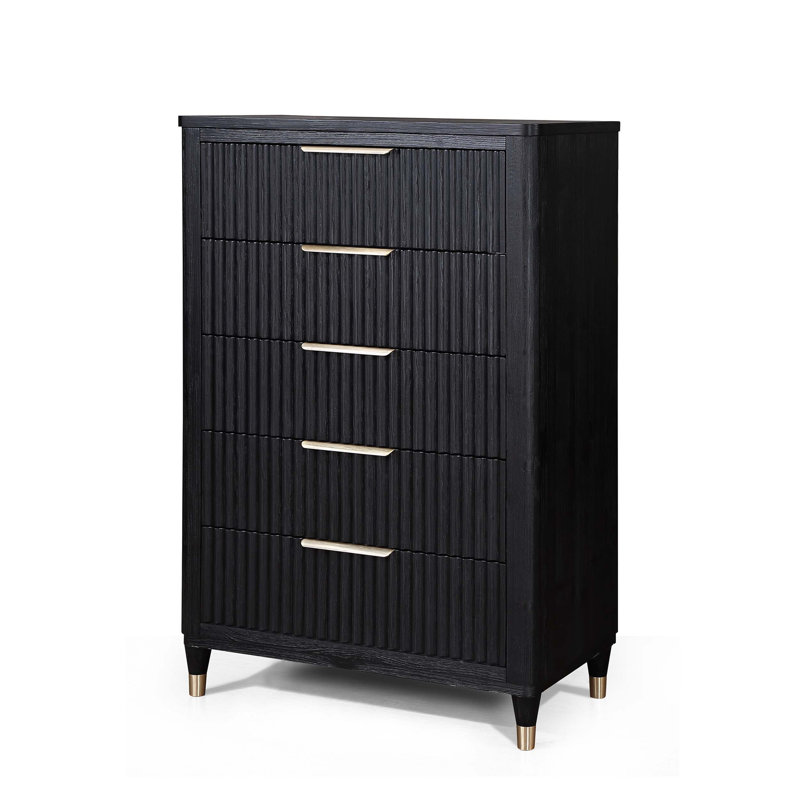 Coffre haut moderne et fonctionnel avec rangement spacieux, glissières entièrement extensibles et quincaillerie décorative élégante pour les espaces de vie contemporains