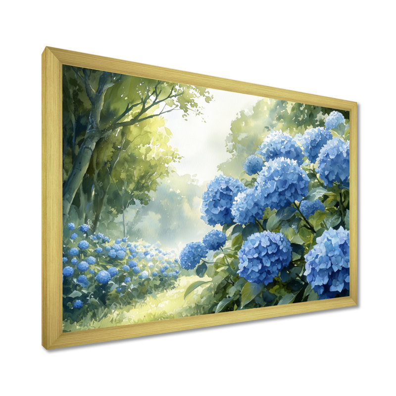 Hortensias dans le verger - hydrangées, art mural, Impression d'un seul cadre photo, H 34 po x l 44 po, Doré