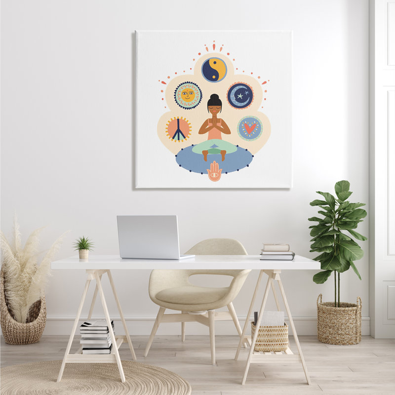 «Namaste Yoga positif pensées Peace Love Balance», impression, Toile tendue, H 36 po x l 36 po x l 1,5 po