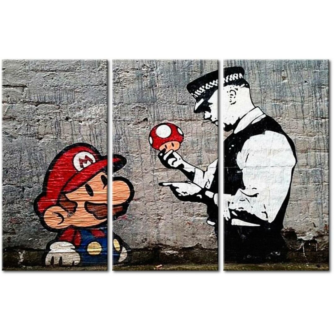 3-tlg. Leinwandbilder-Set Super Mario Mushroom Cop von Banksy