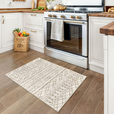 Tapis lavables antidérapants pour entrée 2 x 3, tapis marocain beige Boho, tapis de porte d'intérieur à poils courts géométrique ultra doux pour l'intérieur, l'entrée, la cuisine, la salle de bain, la chambre à coucher