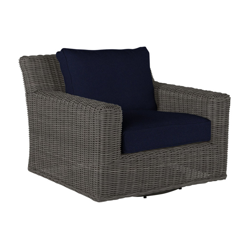 Rustic Patio Armchair with Cushions, Slate Gray, Welt, Linen Navy