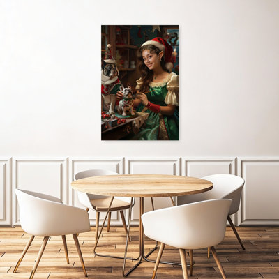 «Christmas Elf French Bulldogs», fantaisiste, bouledogue contemporain, impression d'art mural