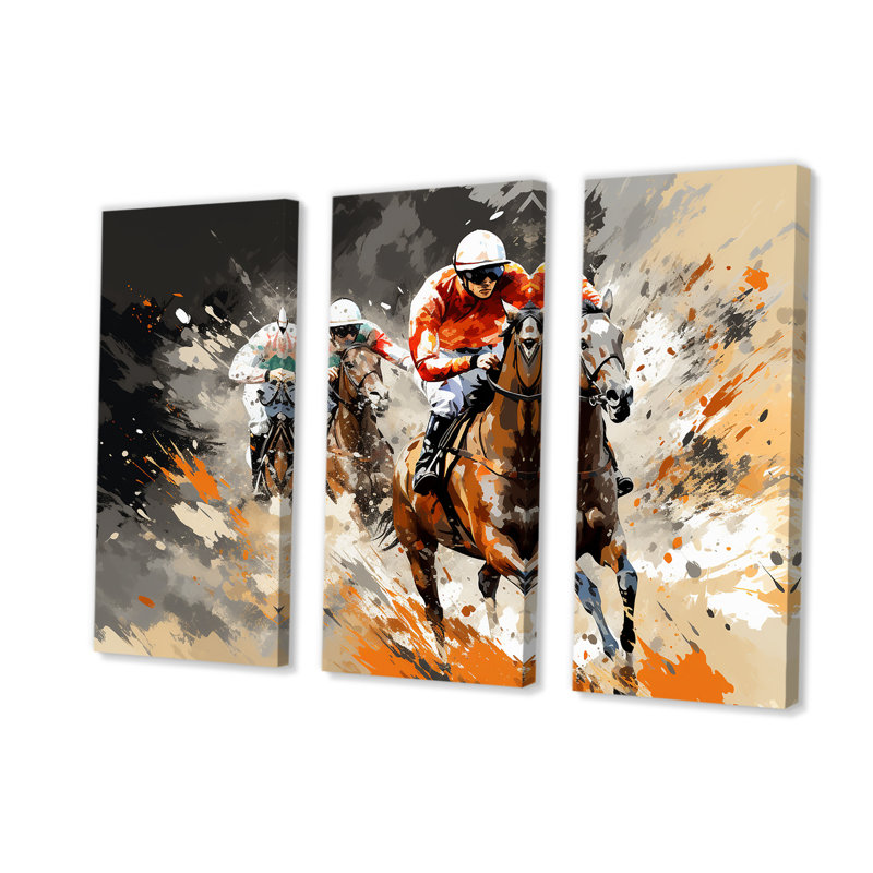 Brown Horse Racing Frenzy - Art mural de course de chevaux, H 32 po x l 48 po