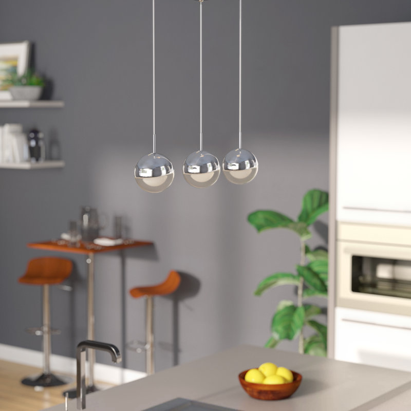 Seo 3 - Light Polished Chrome LED Kitchen Island Pendant