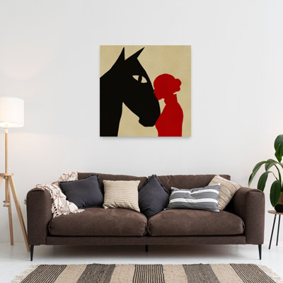 Gentle Horse Woman Minimalist Modern Peaceful Horse Wall Art Print 1 Piece Wrapped Canvas Wall Art