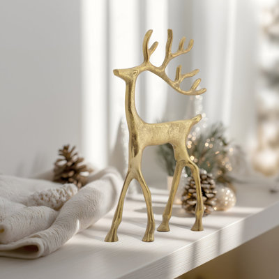 Arden 12" Aluminum Gold Reindeer Stag Sculpture