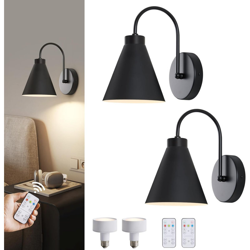 Vintage Style Battery Operated Bedside Wall Sconces, Dimmable LED Lights With Remote Control For Bedroom, Hallway