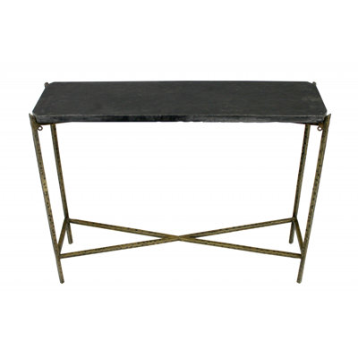 Table console de 32 pouces avec cadre en pierre noire et dorée