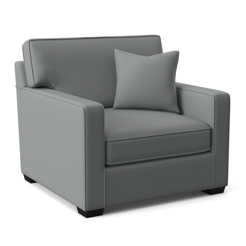 Gramercy Park Upholstered Accent Chair, Black Finish, Light Blue Performance Fabric