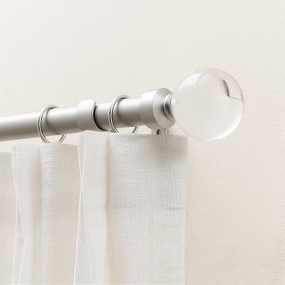 Clear Crystal Ball Single Curtain Rod Set,1" Diameter,Adjustable